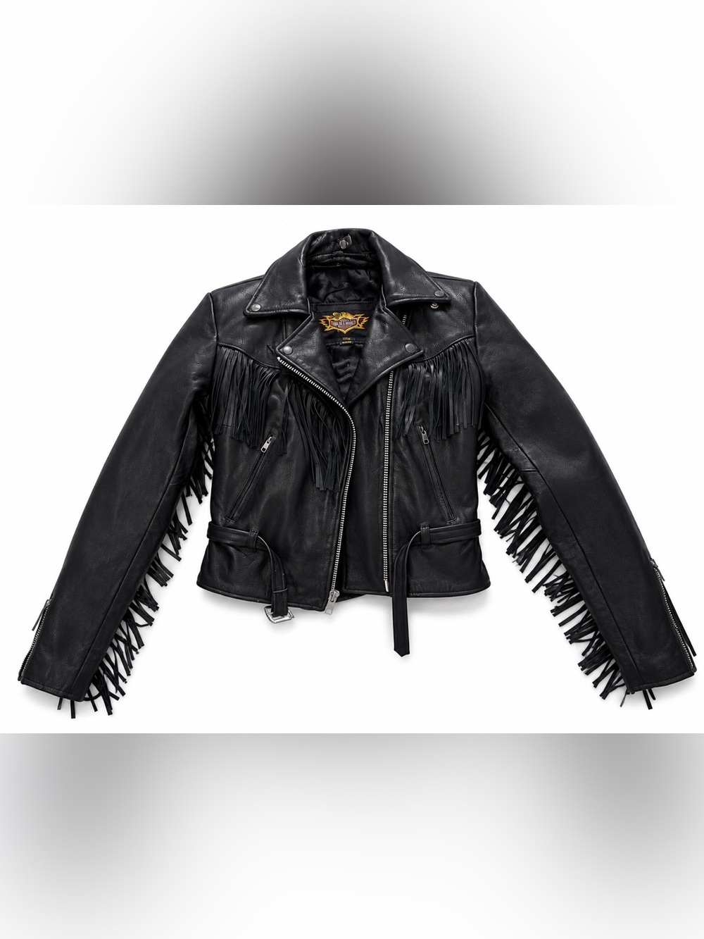 Women’s Black Leather Fringe Moto Jacket - Classic Biker Style